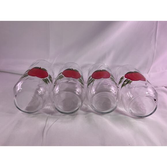 Set of 4 Rare Vintage Hand Painted Apple Clear Glass Drinking Glasses 7" Tall - Picture 8 of 9